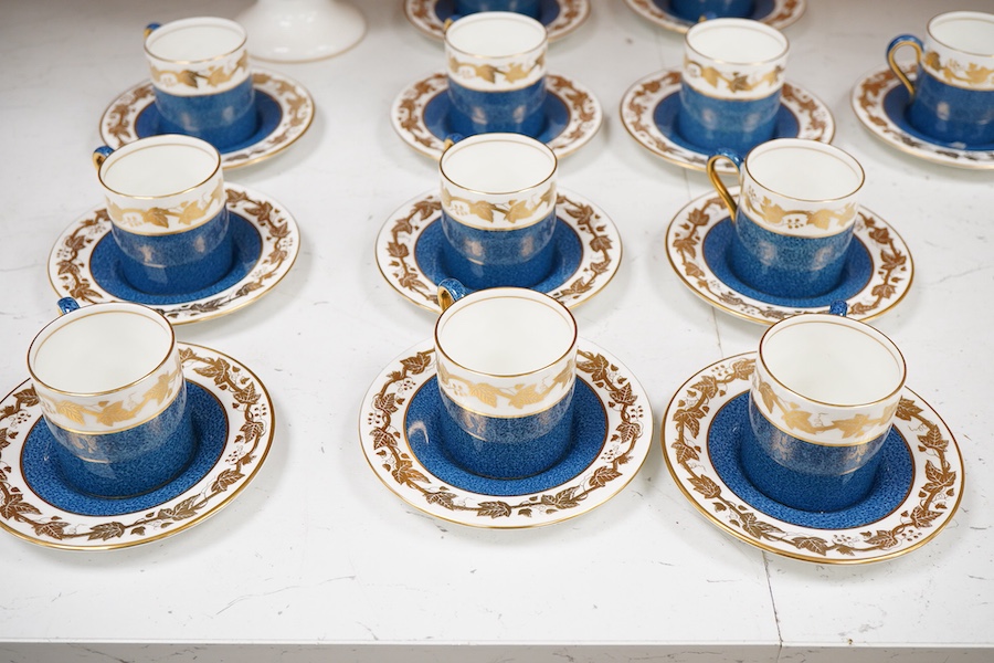 A Worcester blue and gilt ivy leaf part coffee service